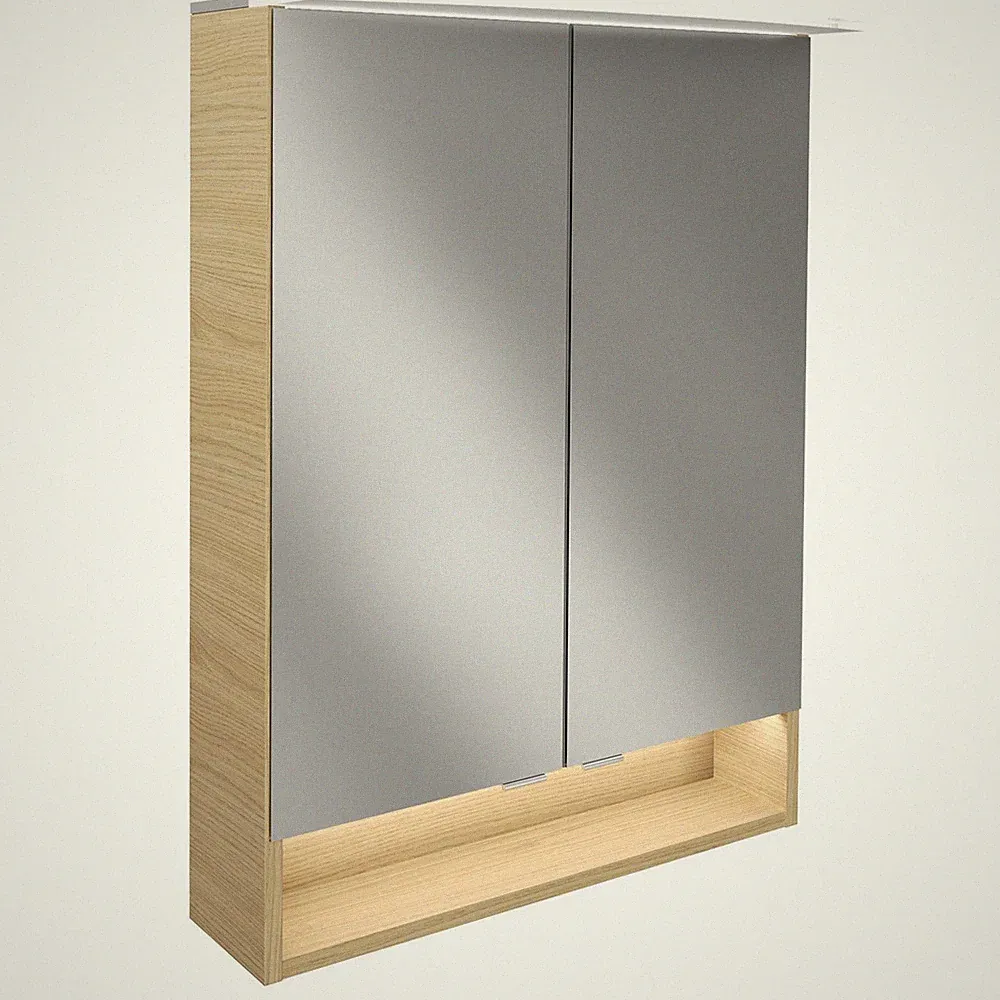 Fackelmann 2-türiger LED Bad Spiegelschrank 60 cm hellbraun Paneel Beleuchtung
