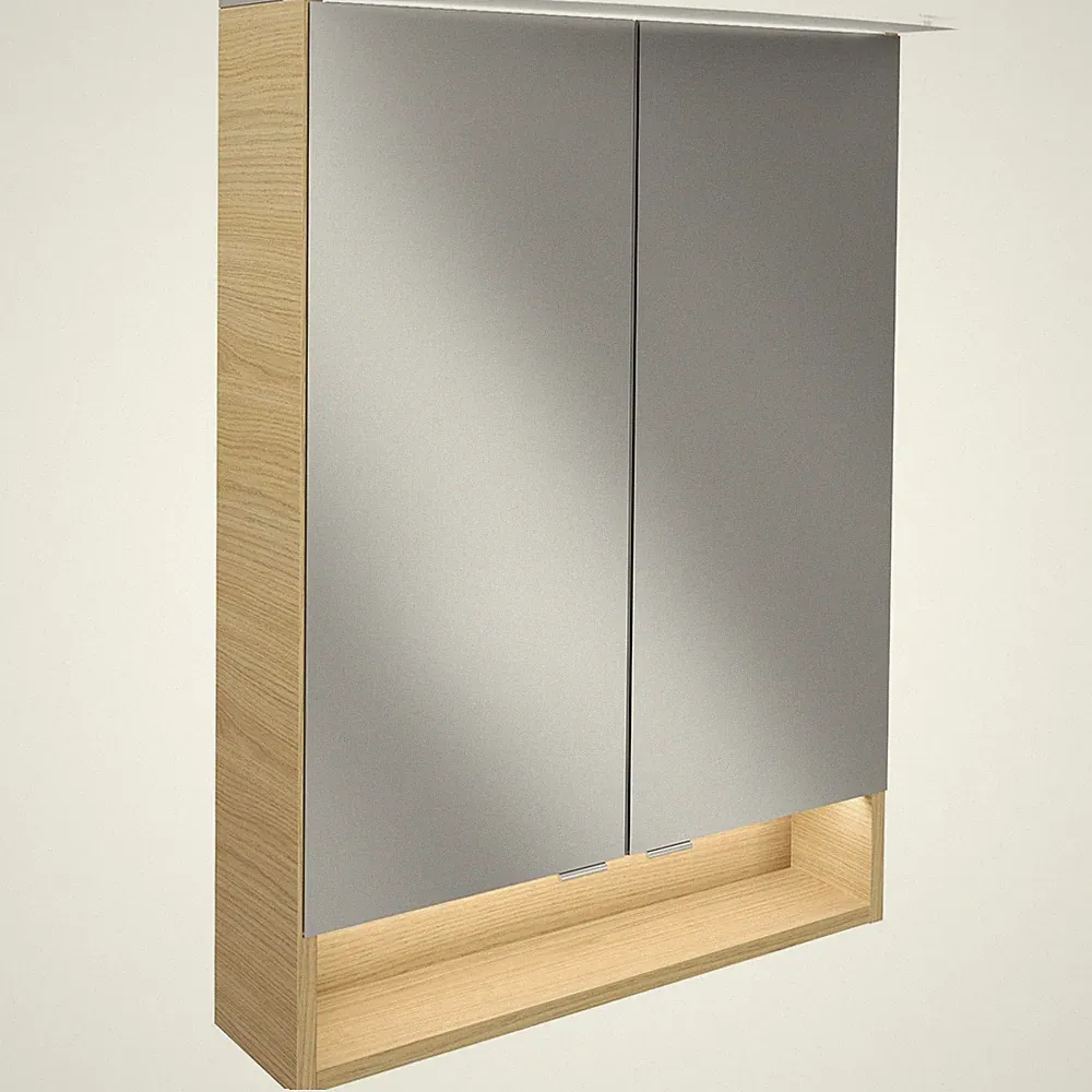 Fackelmann 2-türiger LED Bad Spiegelschrank 60 cm hellbraun Paneel Beleuchtung