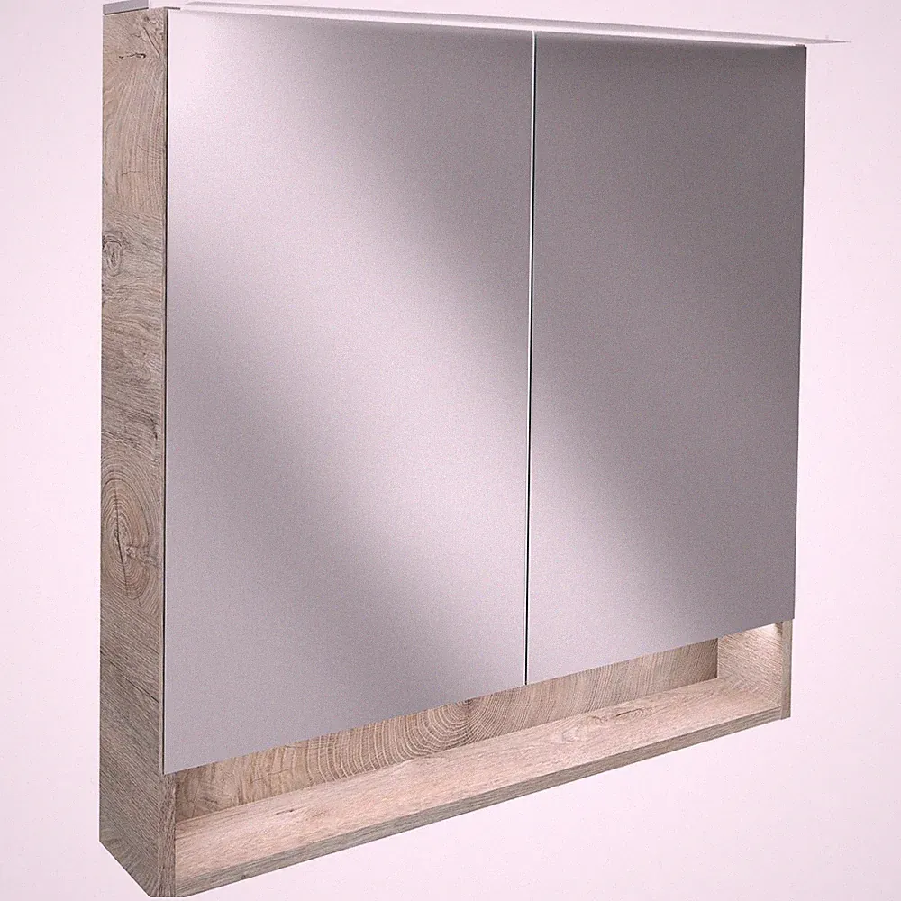Fackelmann 2-türiger LED Bad Spiegelschrank 80 cm dunkelbraun Paneel Beleuchtung