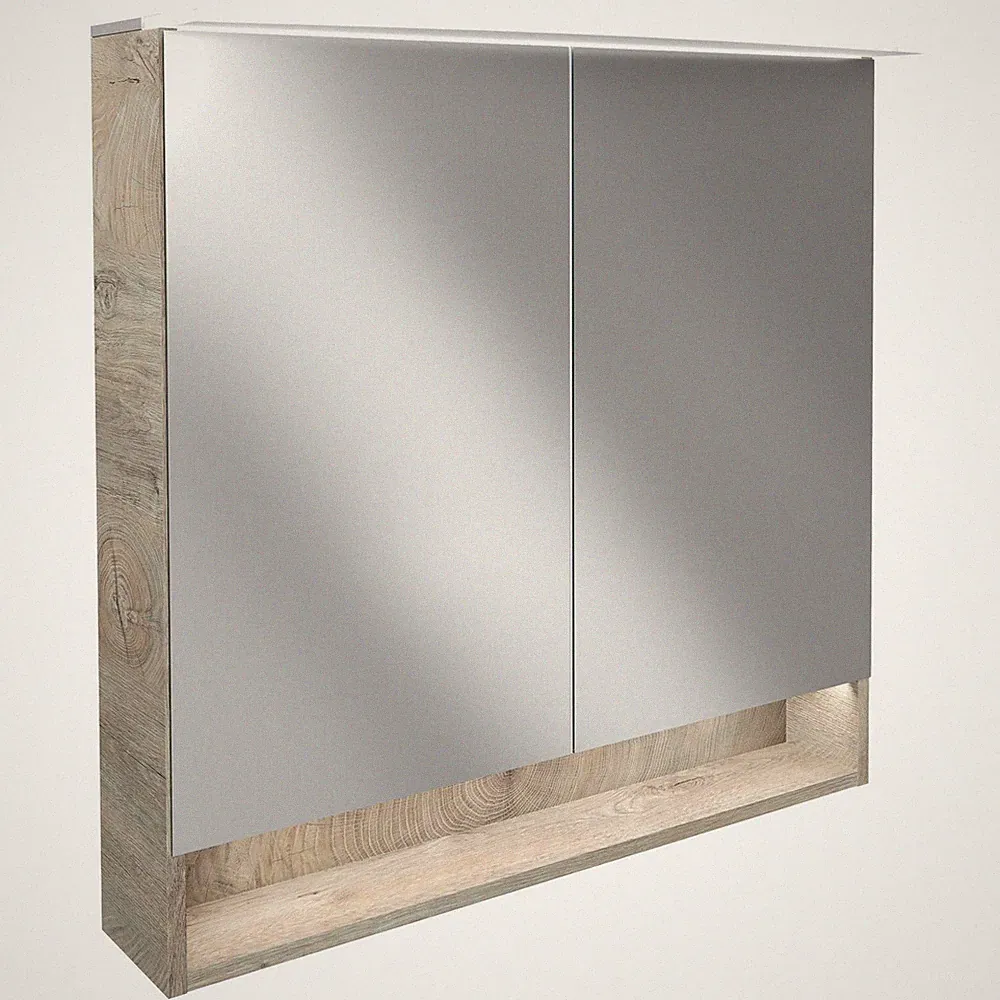 Fackelmann 2-türiger LED Bad Spiegelschrank 80 cm dunkelbraun Paneel Beleuchtung