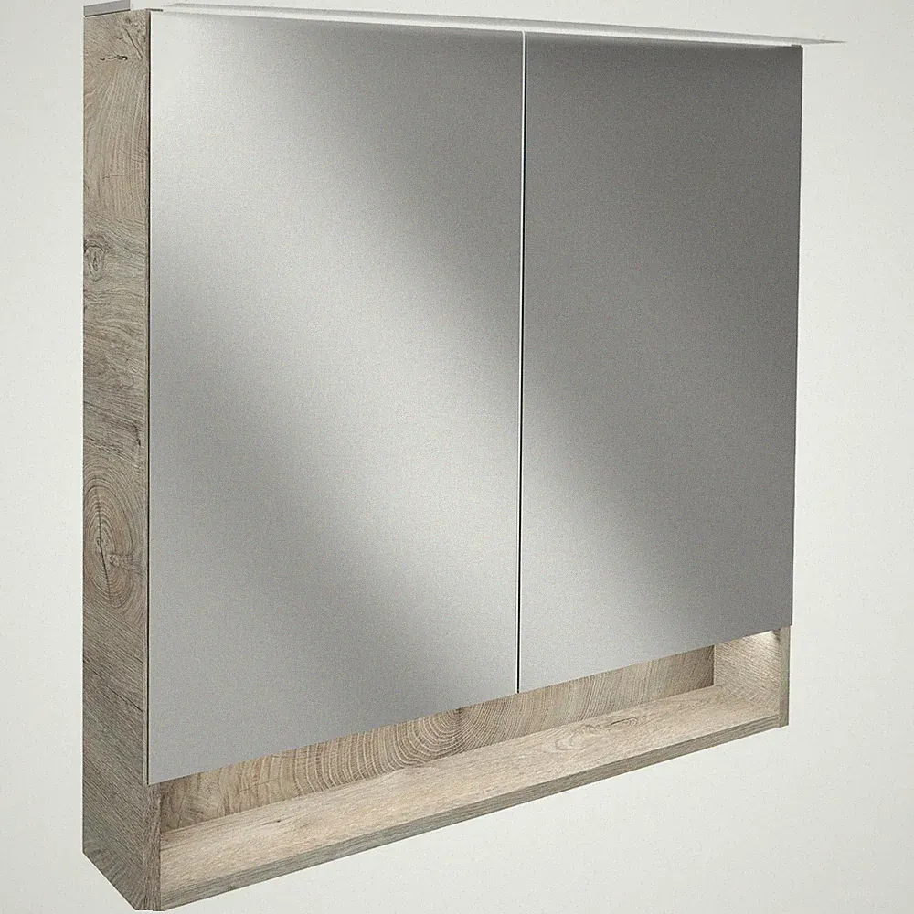 Fackelmann 2-türiger LED Bad Spiegelschrank 80 cm dunkelbraun Paneel Beleuchtung