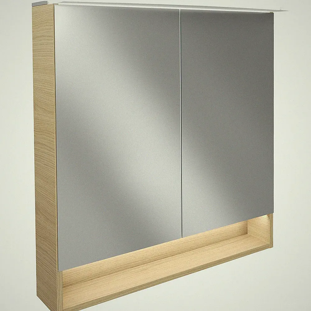 Fackelmann 2-türiger LED Bad Spiegelschrank 80 cm hellbraun Paneel Beleuchtung