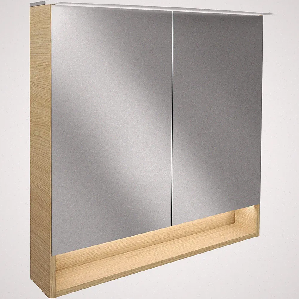 Fackelmann 2-türiger LED Bad Spiegelschrank 80 cm hellbraun Paneel Beleuchtung
