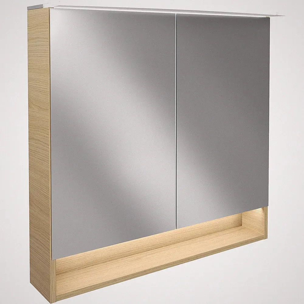 Fackelmann 2-türiger LED Bad Spiegelschrank 80 cm hellbraun Paneel Beleuchtung