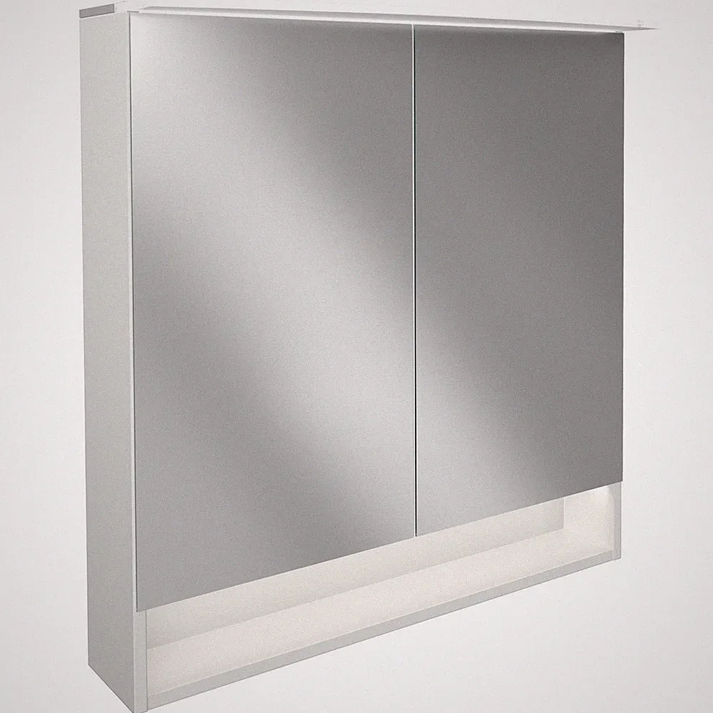 Fackelmann 2-türiger LED Bad Spiegelschrank 80 cm weiß mit Paneel Beleuchtung