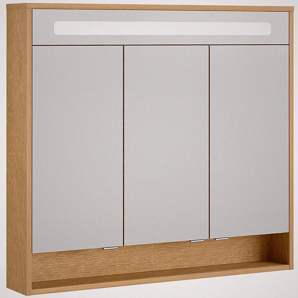 Fackelmann 3-türiger LED Bad Spiegelschrank ca. 90cm braun 2x USB Anschluss Fach