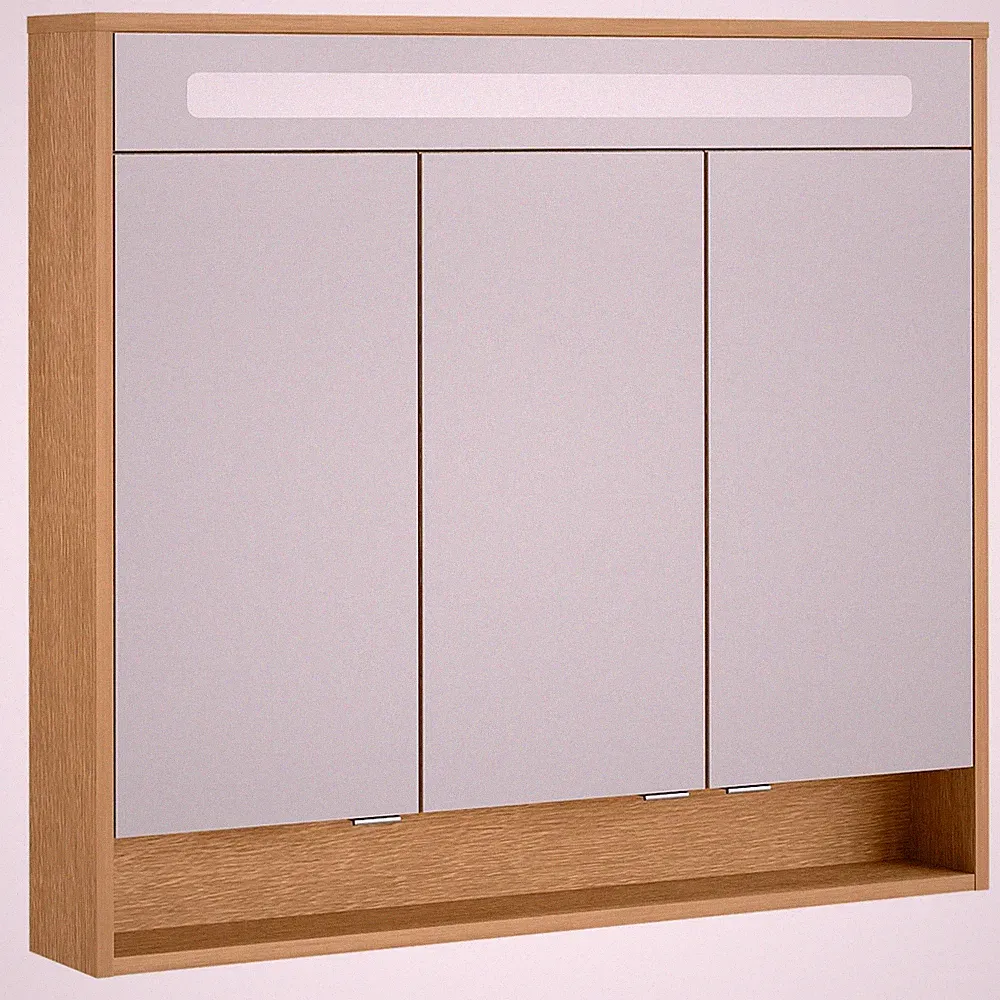 Fackelmann 3-türiger LED Bad Spiegelschrank ca. 90cm braun 2x USB Anschluss Fach