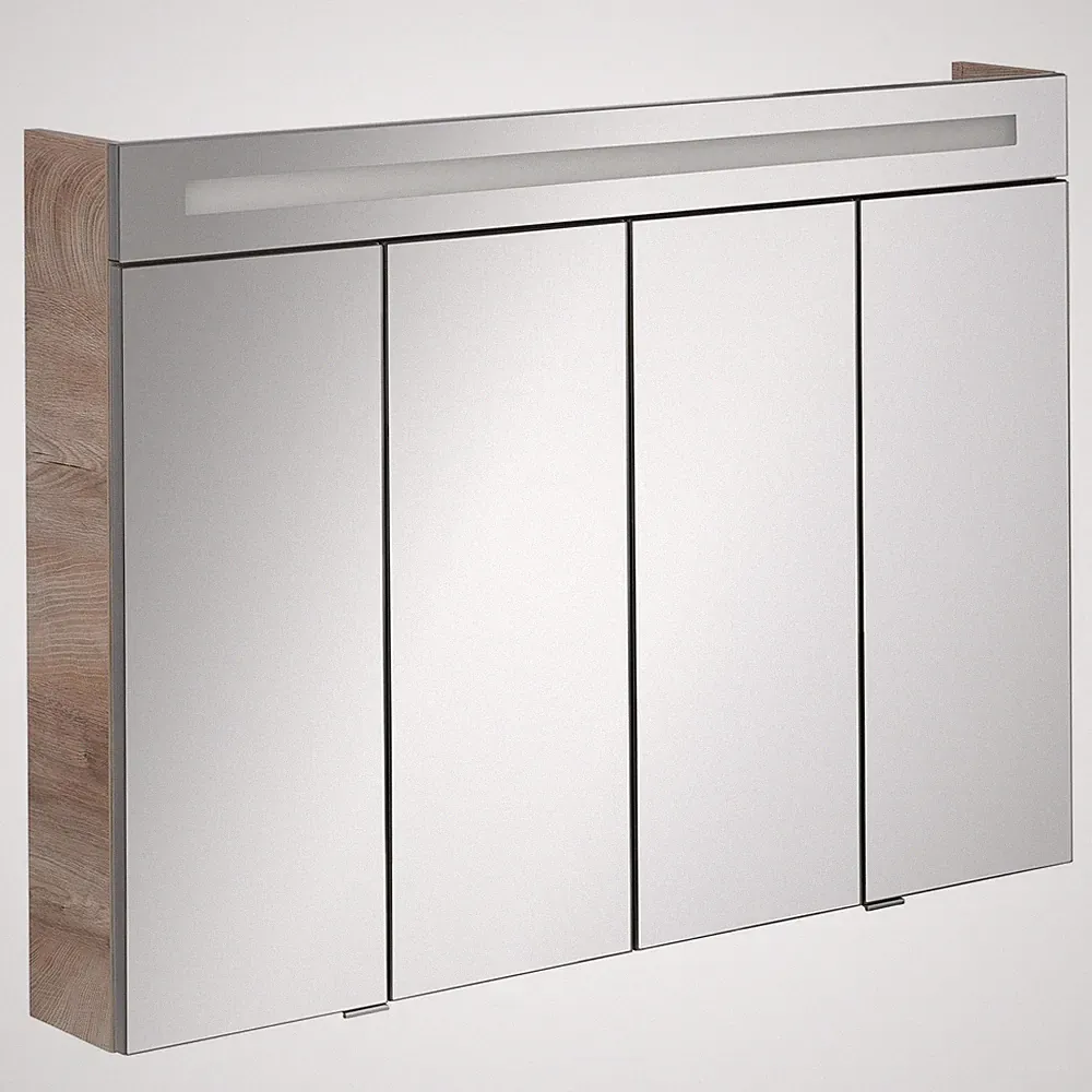 Fackelmann 80097 LED Spiegelschrank 110 cm LED Badspiegel Eiche Natur