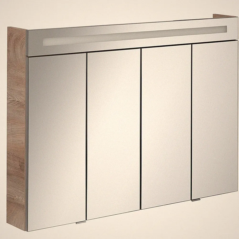 Fackelmann 80097 LED Spiegelschrank 110 cm LED Badspiegel Eiche Natur