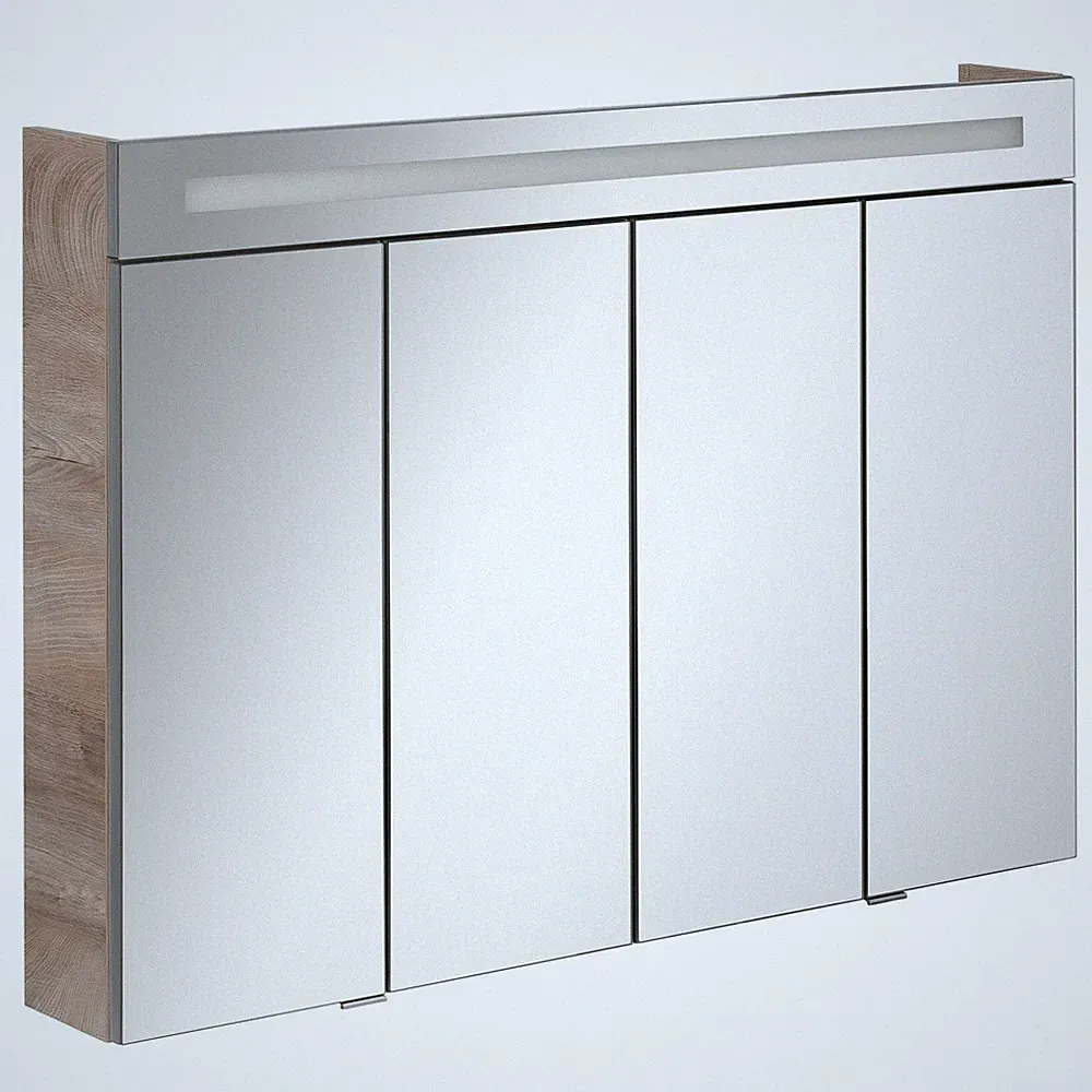 Fackelmann 80097 LED Spiegelschrank 110 cm LED Badspiegel Eiche Natur
