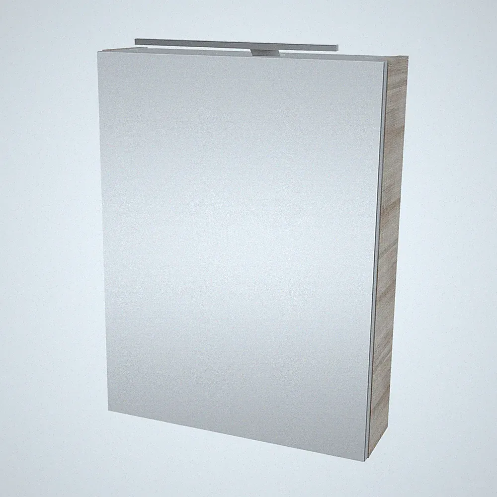 Fackelmann A-VERO LED Spiegelschrank Gäste Bad 50 cm breit Holzoptik Grau rechts