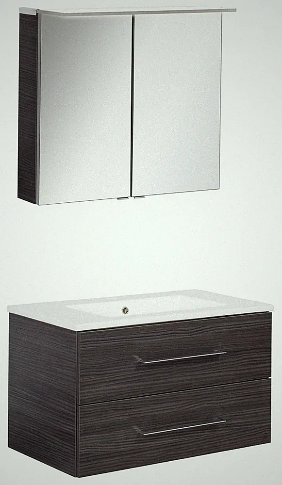 Fackelmann B. Perfekt Badmöbel Set 3-teilig, 80 cm, Anthrazit LED-Spiegelschrank