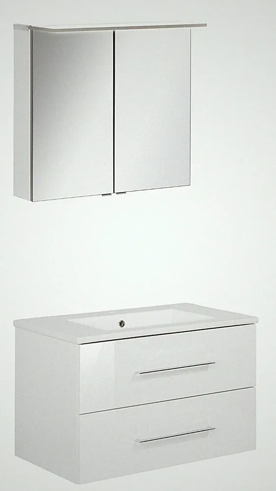 Fackelmann B. Perfekt Badmöbel Set 3-teilig, 80 cm, Weiß, LED-Spiegelschrank