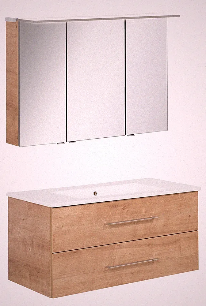 Fackelmann B.perfekt Badmöbel Set 3-tlg Braun hell 100 cm LED-Spiegelschrank