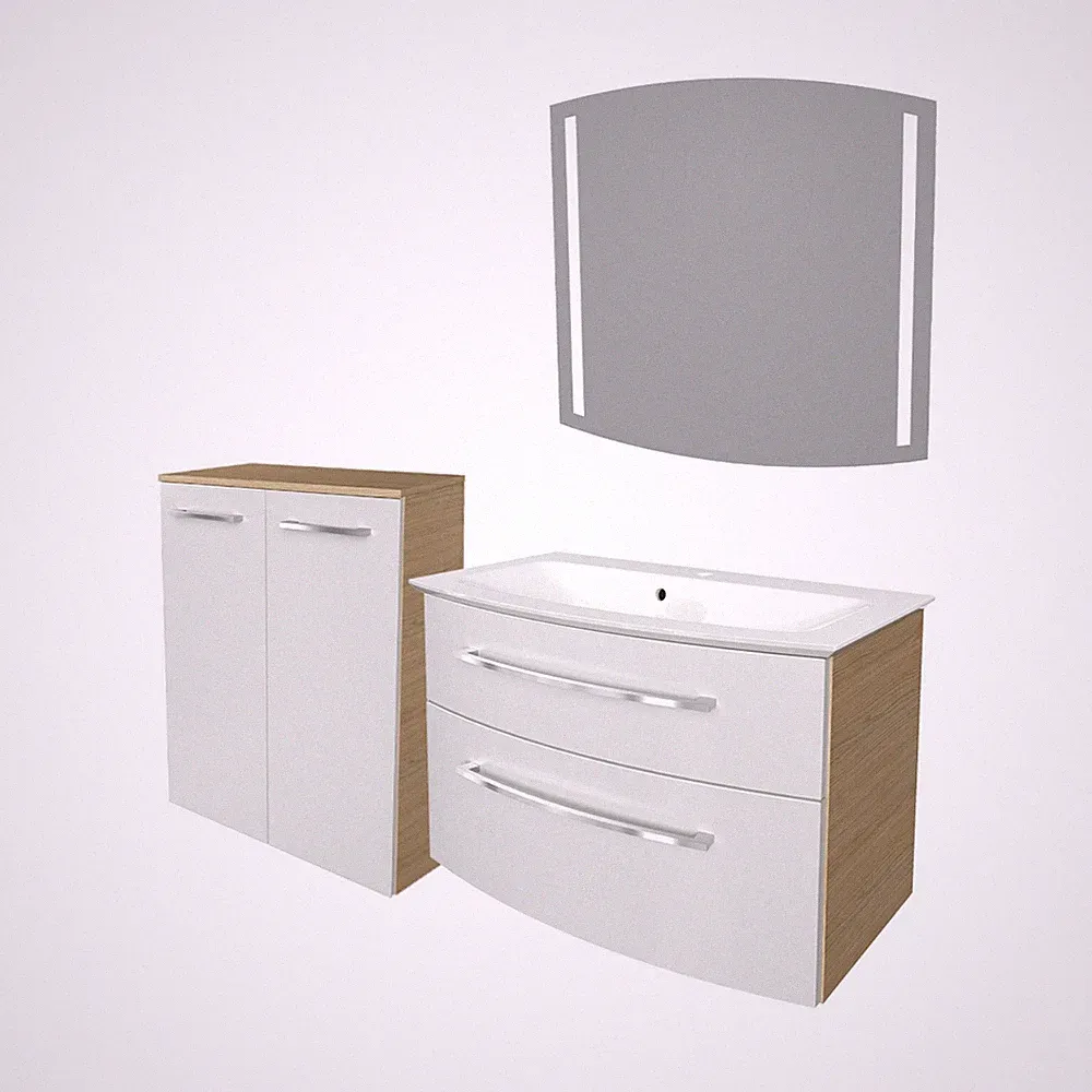 Fackelmann B.STYLE Badmöbel Set 4-teilig 83 cm breit LED Weiß/Holzoptik Braun