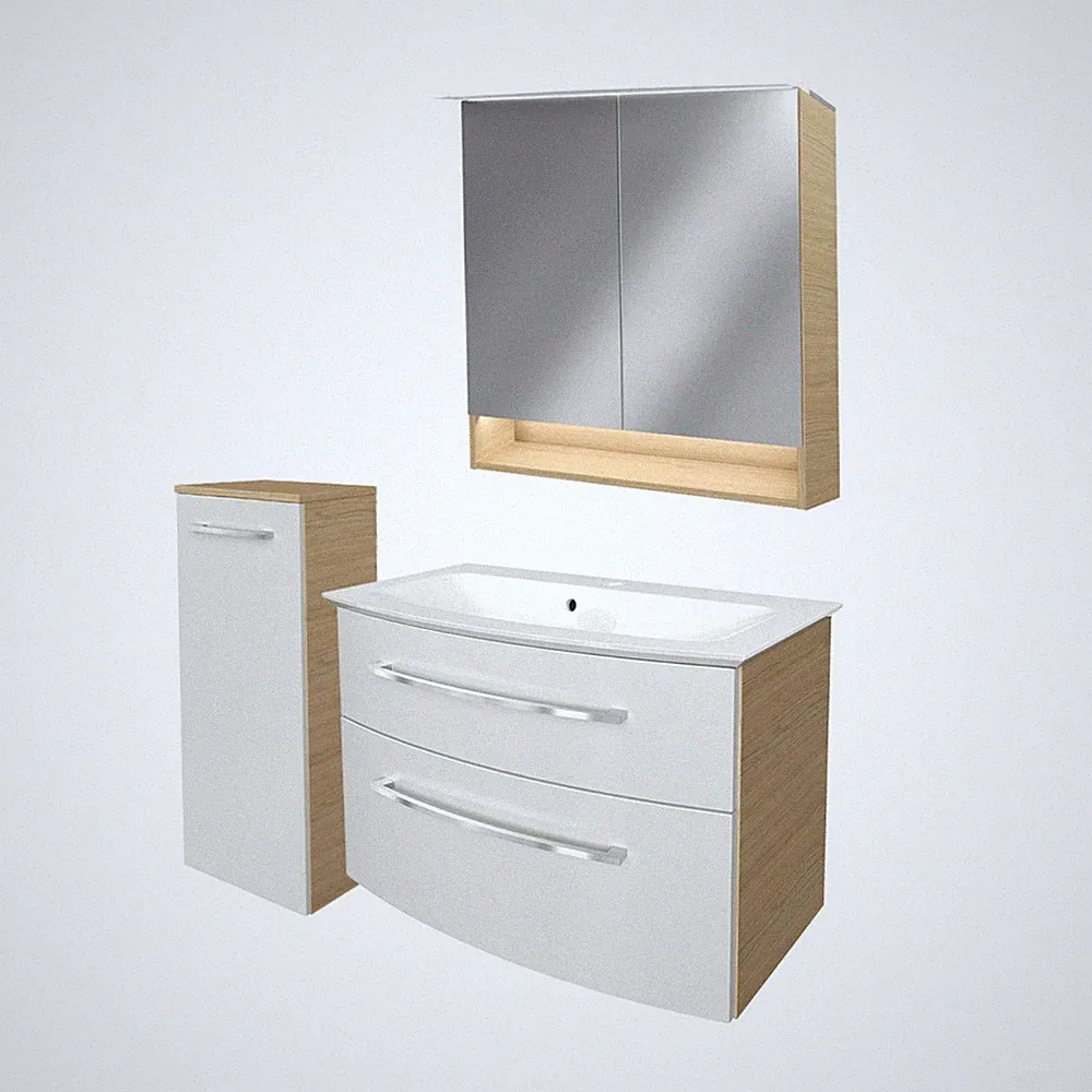 Fackelmann B.STYLE Badmöbel Set 4 teilig Weiß Braun 80 cm breit LED links
