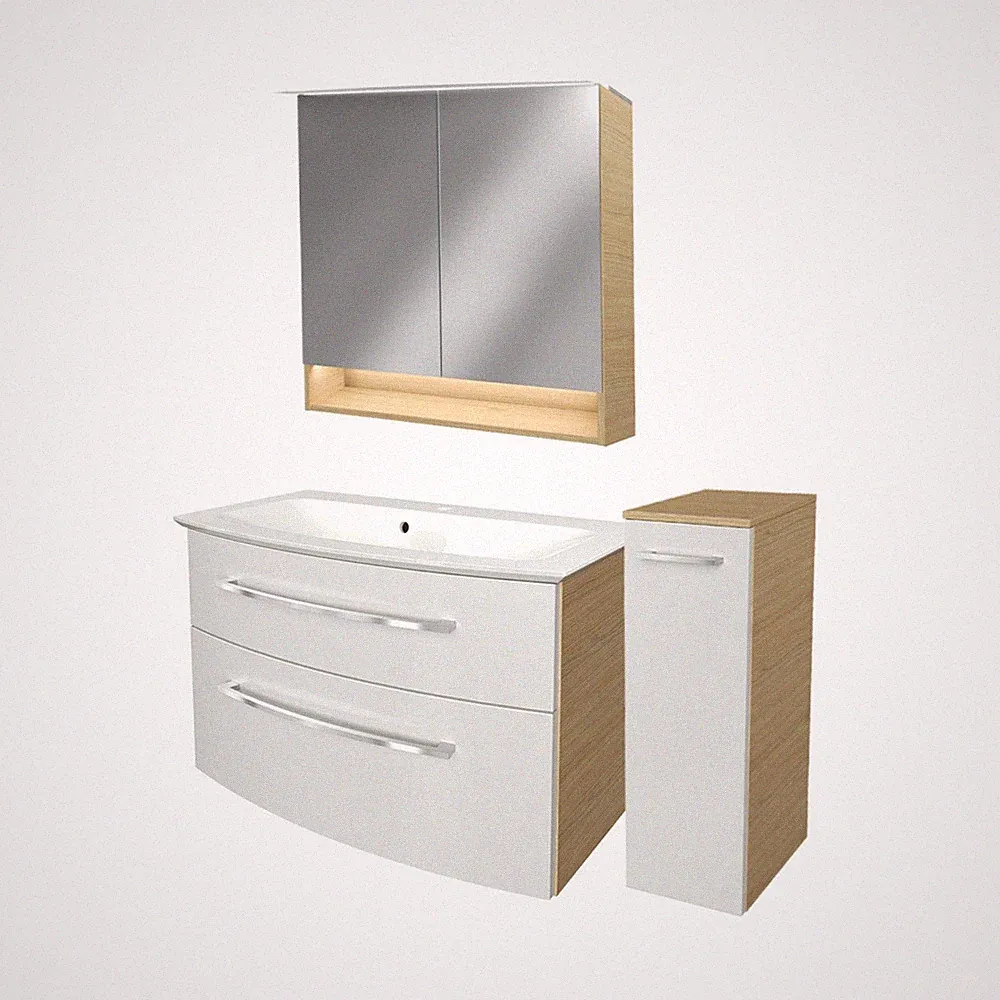 Fackelmann B.STYLE Badmöbel Set 4 teilig Weiß Braun 80 cm breit LED rechts