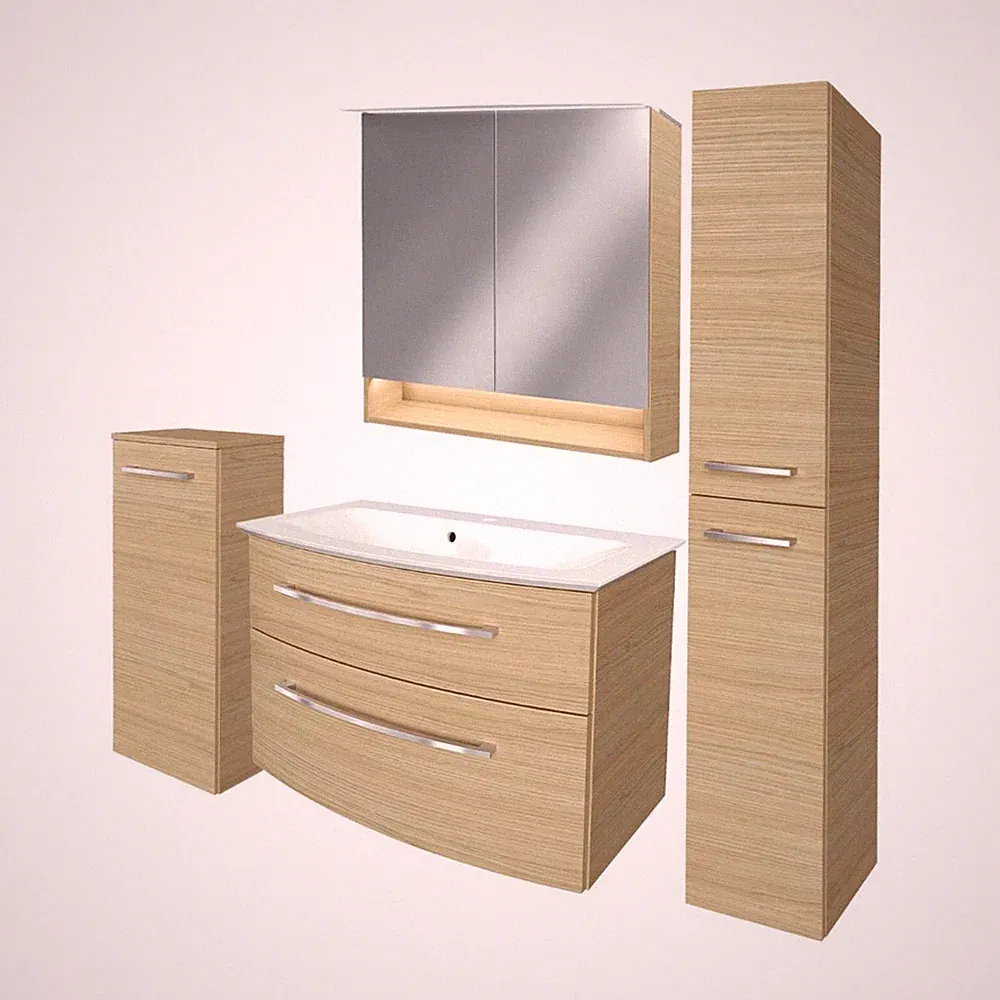 Fackelmann B.STYLE Badmöbel Set 5-teilig 80 cm breit Holzoptik Braun hell