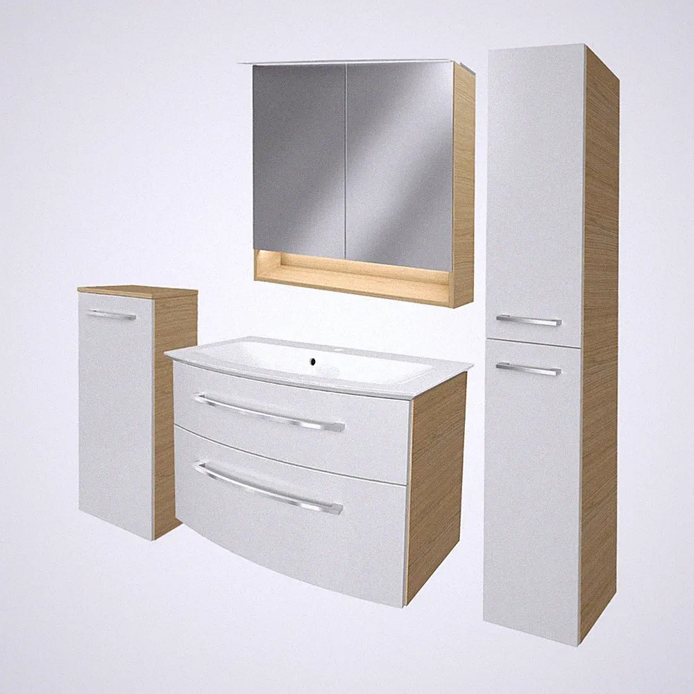 Fackelmann B.STYLE Badmöbel Set 5-teilig 83 cm Weiß hochglanz/Holzoptik Braun