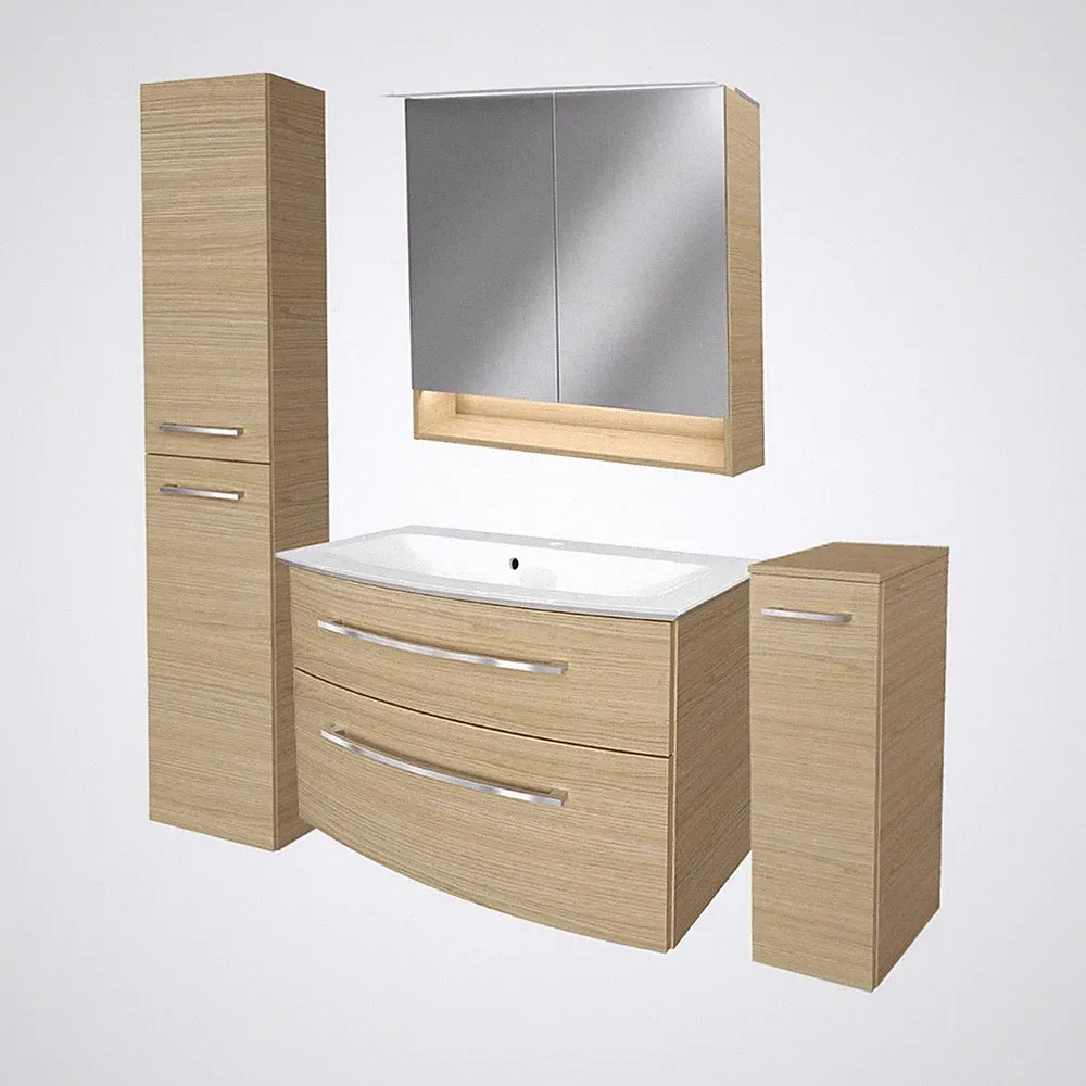 Fackelmann B.STYLE Badmöbel Set 5-teilig LED Holzoptik Braun hell 83 cm breit