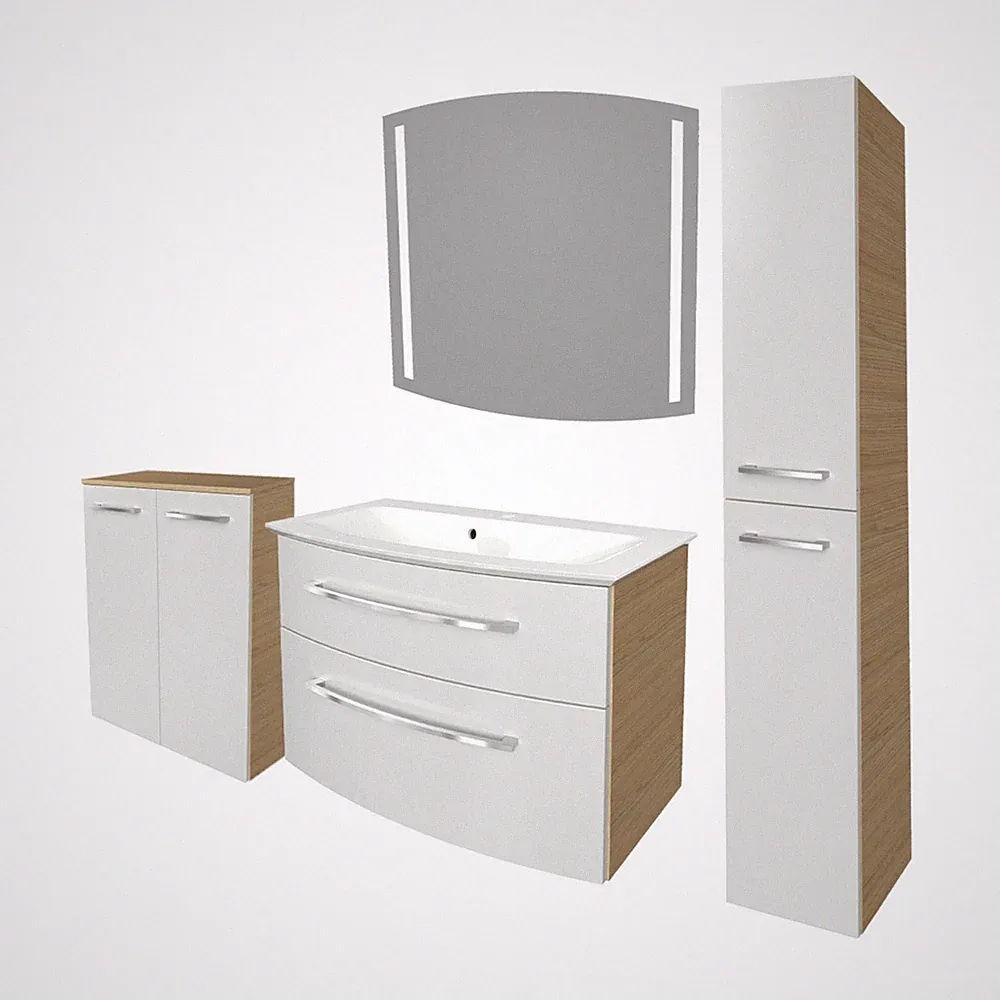 Fackelmann B.STYLE Badmöbel Set 5-teilig Weiß hochglanz/Holzoptik Braun 83 cm