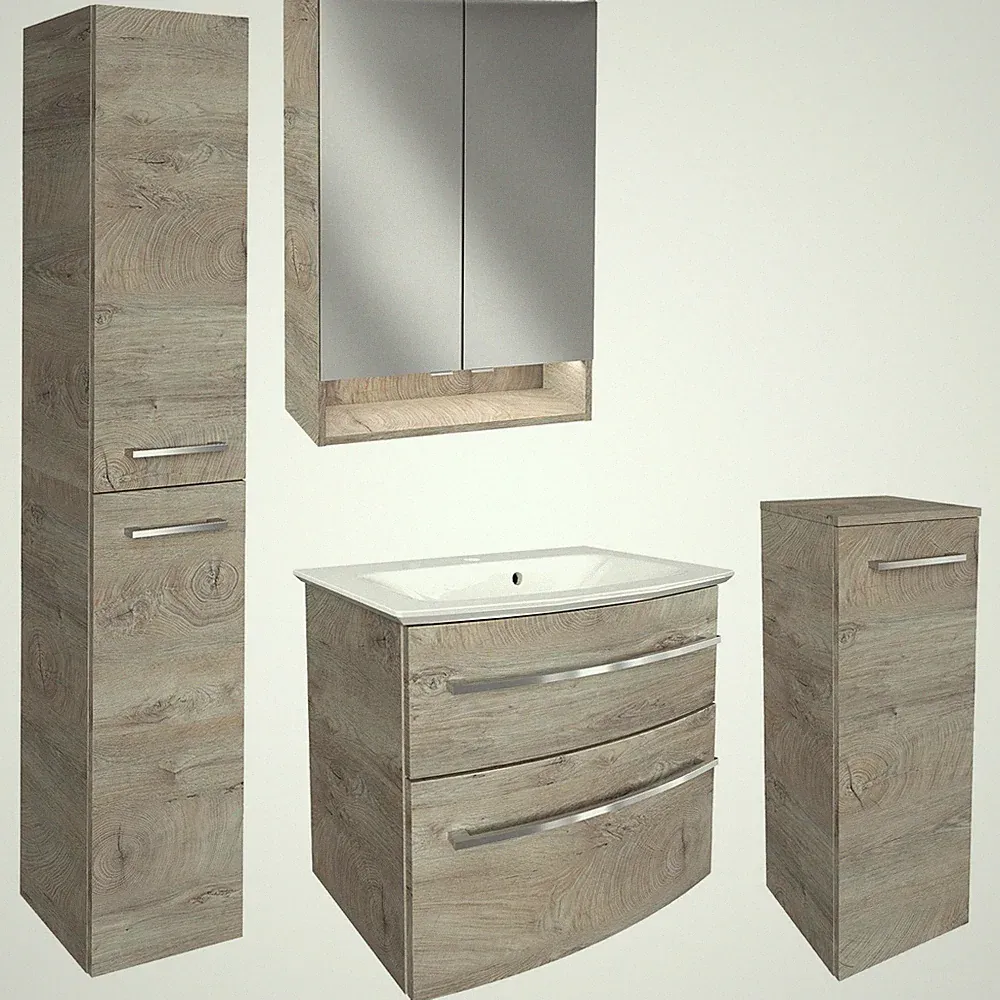 Fackelmann Badezimmermöbel Set B.Style 5-tlg. Unterschrank Becken Spiegelschrank