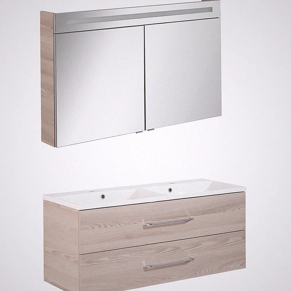 Fackelmann Badmöbel Set B.Clever 2-tlg. 120 cm Esche inkl. LED Spiegelschrank
