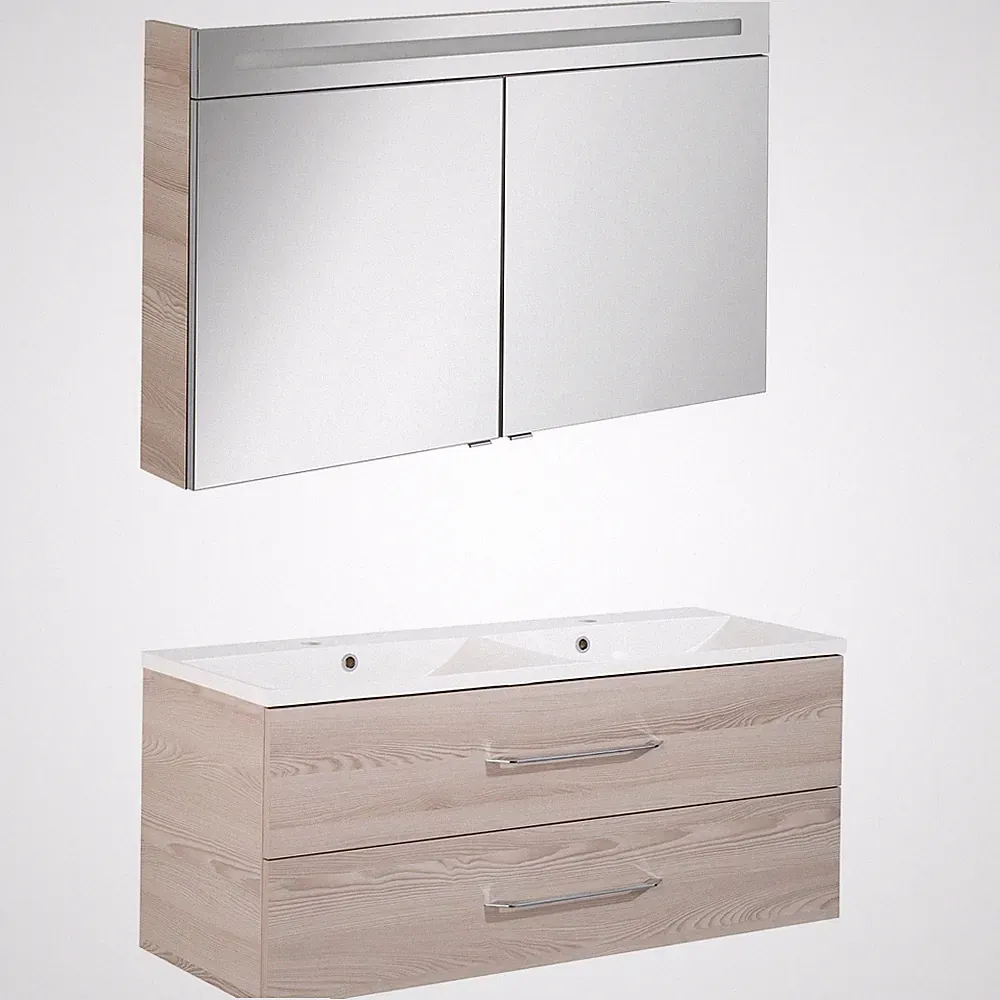 Fackelmann Badmöbel Set B.Clever 2-tlg. 120 cm Esche inkl. LED Spiegelschrank