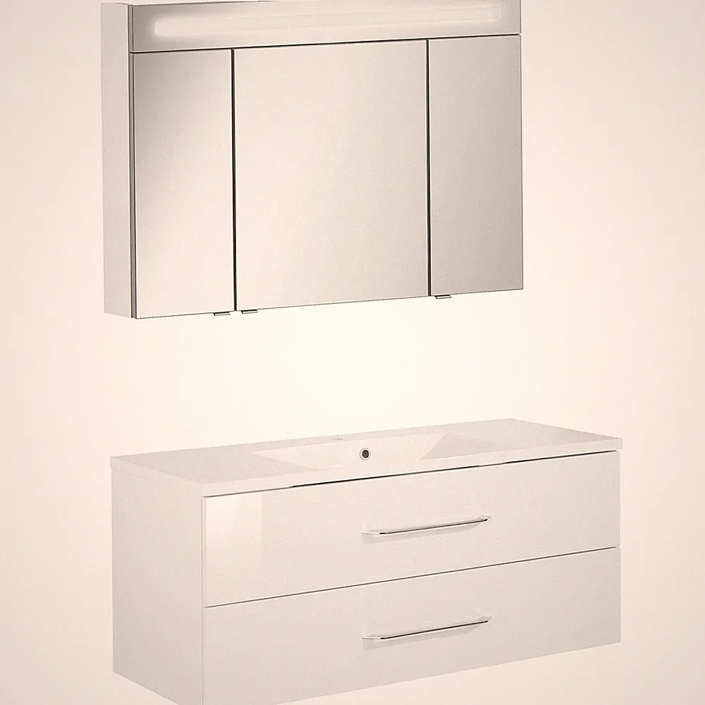 Fackelmann Badmöbel Set B.Clever 2-tlg. 120 cm weiß inkl. LED Spiegelschrank