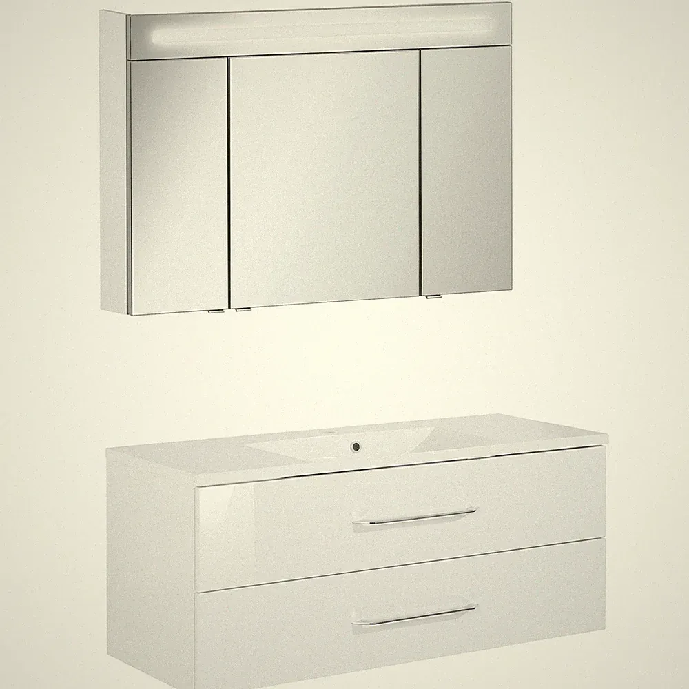 Fackelmann Badmöbel Set B.Clever 2-tlg. 120 cm weiß inkl. LED Spiegelschrank