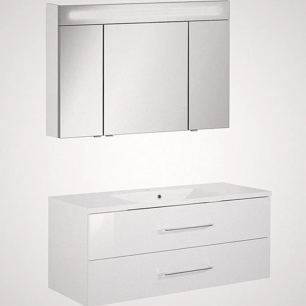 Fackelmann Badmöbel Set B.Clever 2-tlg. 120 cm weiß inkl. LED Spiegelschrank