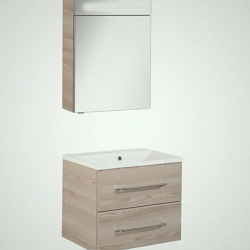 Fackelmann Badmöbel Set B.Clever 2-tlg. 60 cm Esche inkl. LED Spiegelschrank
