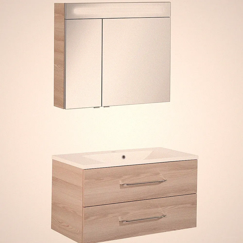 Fackelmann Badmöbel Set B.Clever 2-tlg. 90 cm Esche inkl. LED Spiegelschrank