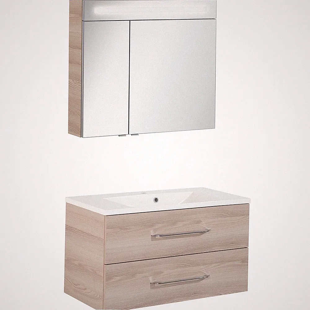 Fackelmann Badmöbel Set B.Clever 2-tlg. 90 cm Esche inkl. LED Spiegelschrank