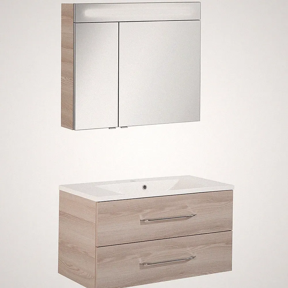 Fackelmann Badmöbel Set B.Clever 2-tlg. 90 cm Esche inkl. LED Spiegelschrank