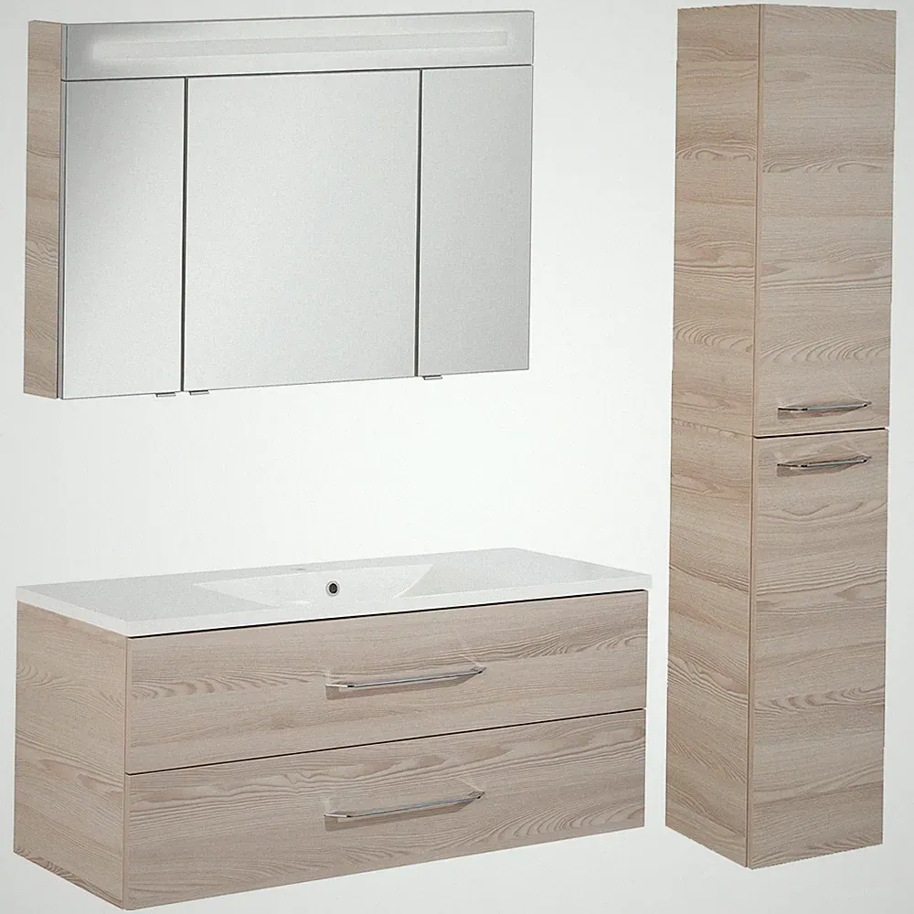 Fackelmann Badmöbel Set B.Clever 3-tlg. 120-150 cm Esche inkl. Hochschrank