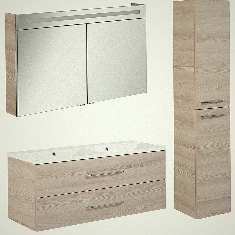 Fackelmann Badmöbel Set B.Clever 3-tlg. 120-150 cm Esche mit LED Spiegelschrank