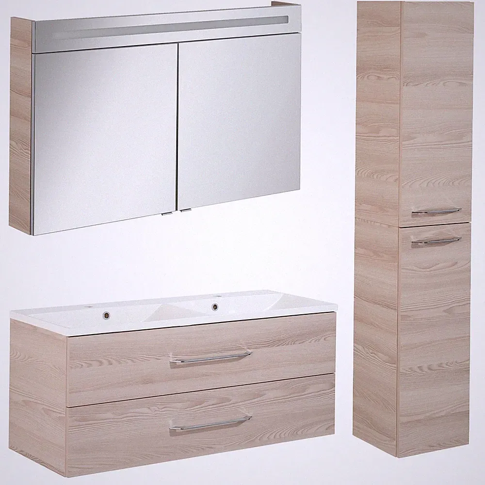Fackelmann Badmöbel Set B.Clever 3-tlg. 120-150 cm Esche mit LED Spiegelschrank