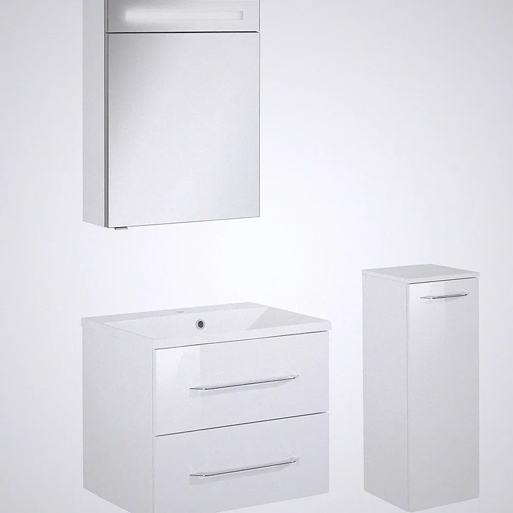 Fackelmann Badmöbel Set B.Clever 3-tlg. 60 cm weiß inkl. LED Spiegelschrank