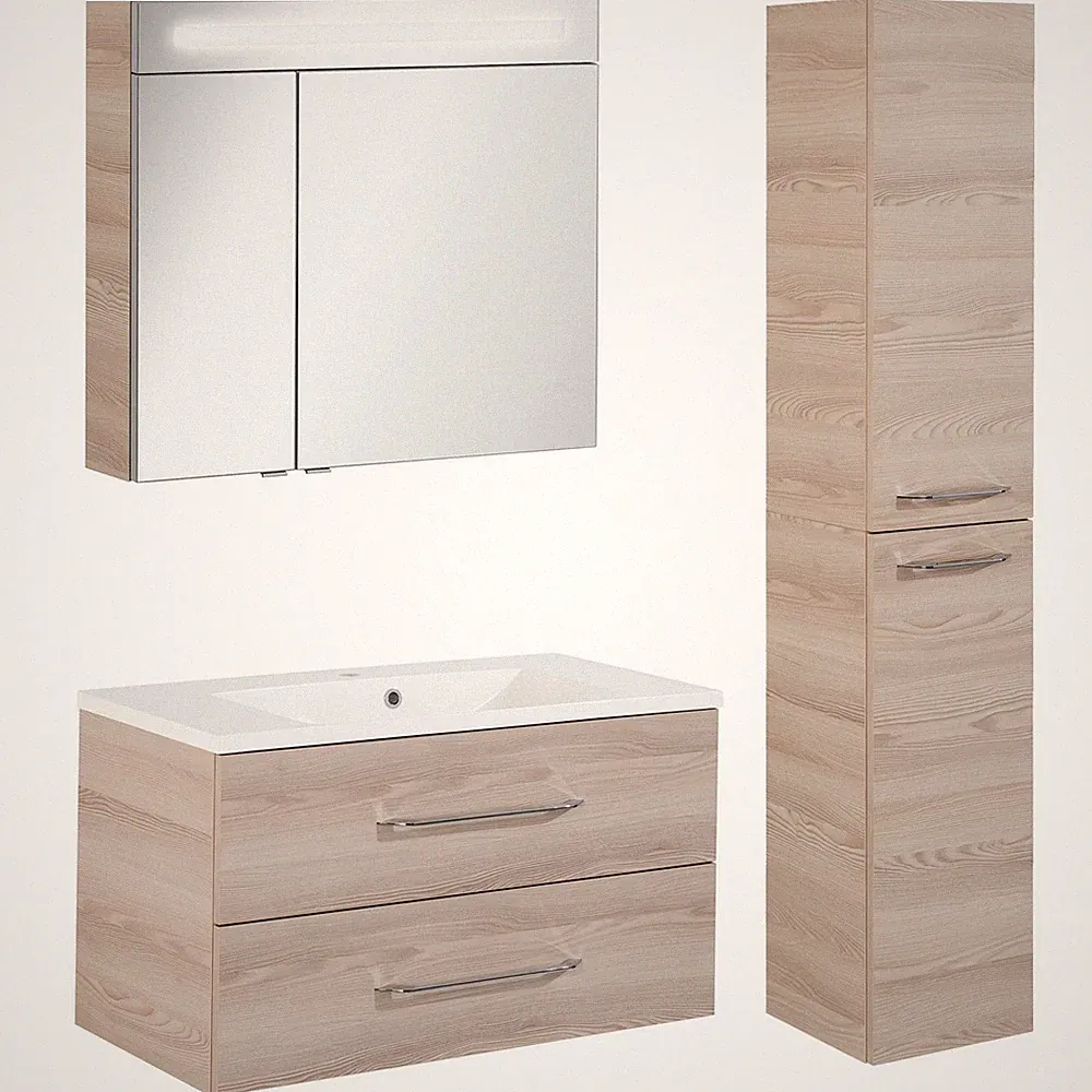 Fackelmann Badmöbel Set B.Clever 3-tlg. 90-120 cm Esche inkl. LED Spiegelschrank