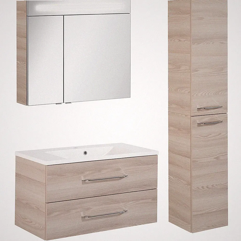 Fackelmann Badmöbel Set B.Clever 3-tlg. 90-120 cm Esche inkl. LED Spiegelschrank