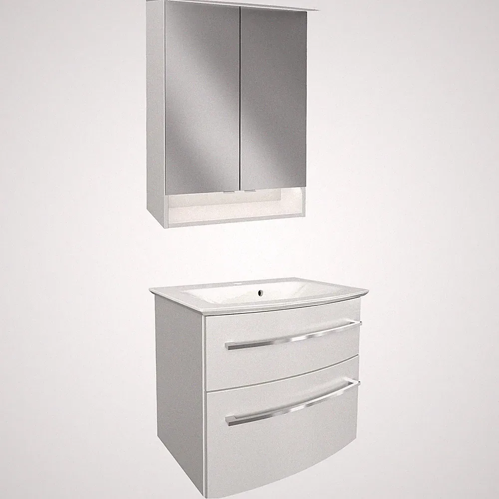 Fackelmann Badmöbel Set B.Style 3-tlg. weiß Gussbecken LED Spiegelschrank 60 cm
