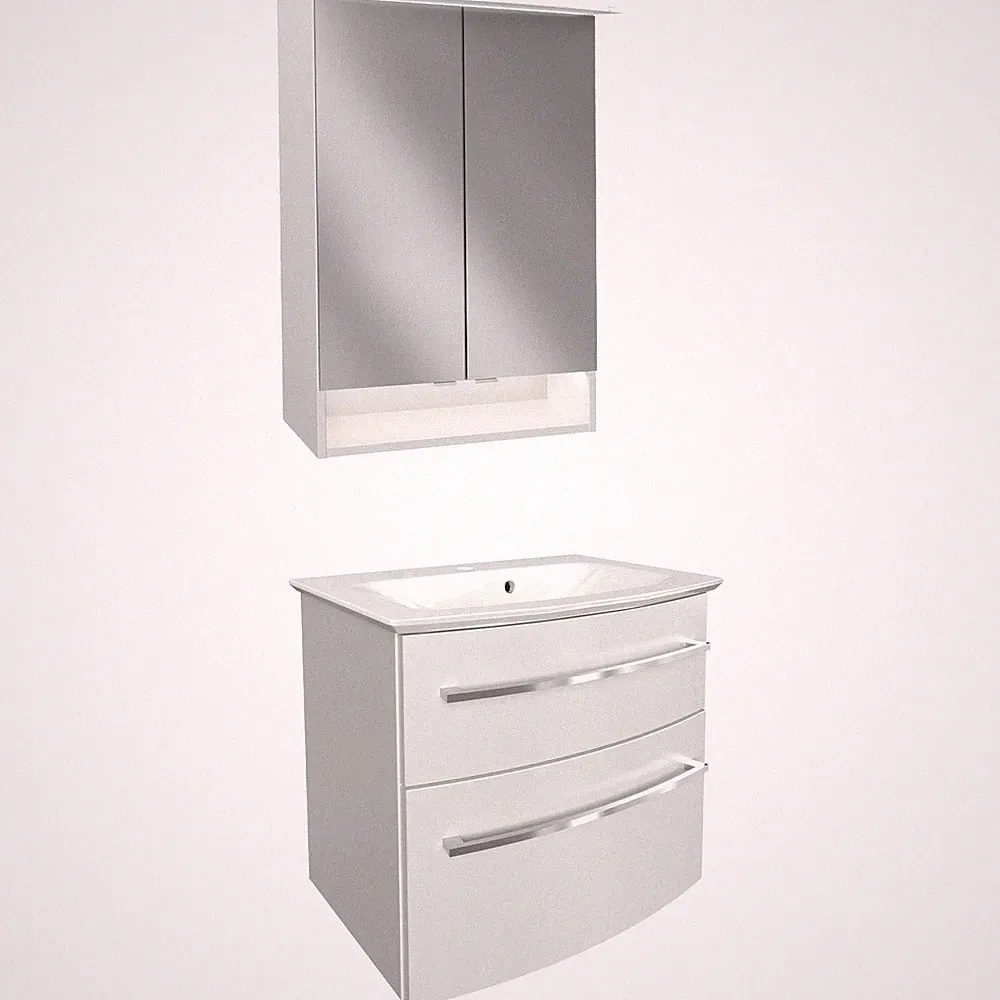 Fackelmann Badmöbel Set B.Style 3-tlg. weiß Gussbecken LED Spiegelschrank 60 cm