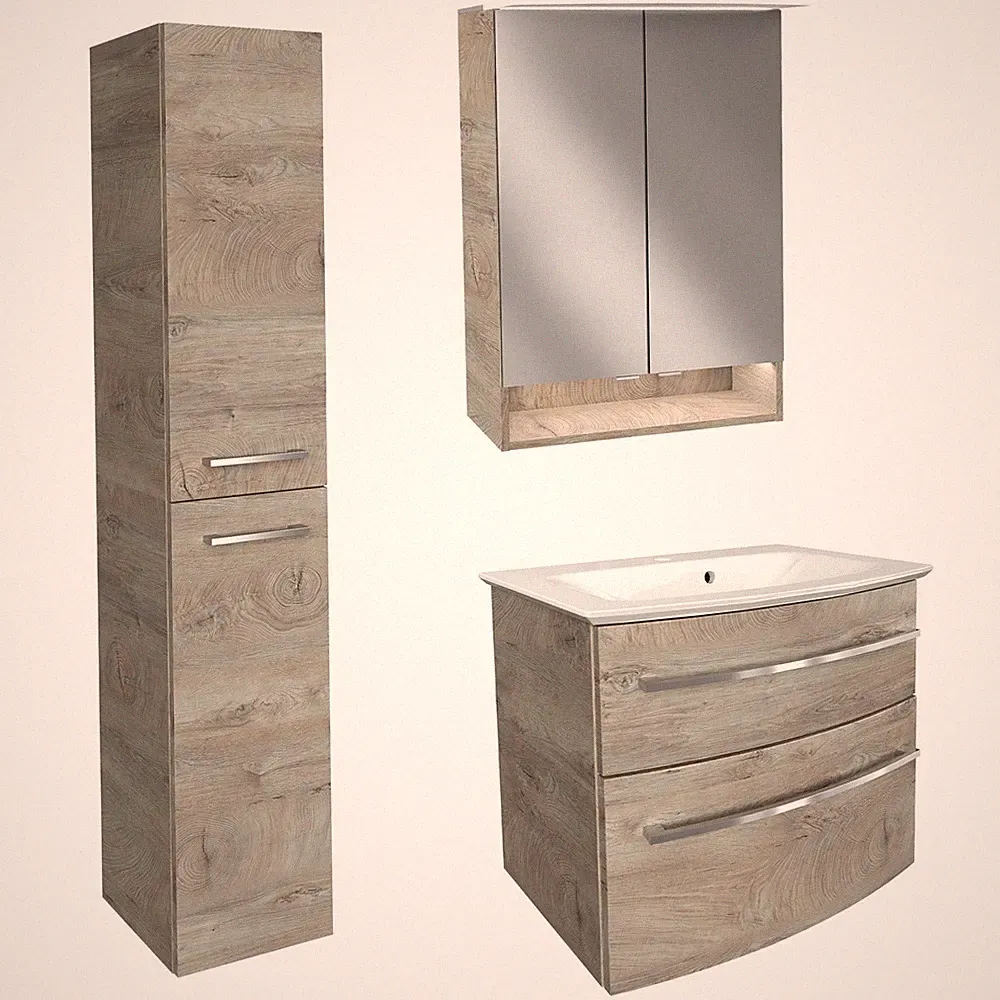 Fackelmann Badmöbel Set B.Style 4-tlg. braun Becken Schrank links Spiegelschrank