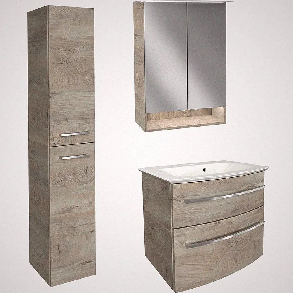 Fackelmann Badmöbel Set B.Style 4-tlg. braun Becken Schrank links Spiegelschrank