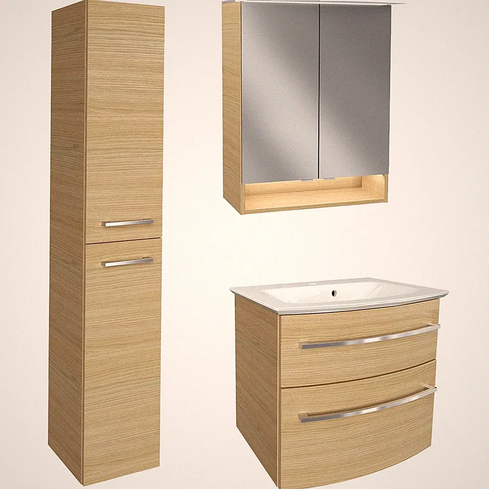 Fackelmann Badmöbel Set B.Style 4-tlg. braun Schrank links Becken Spiegelschrank