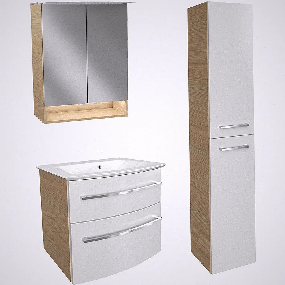 Fackelmann Badmöbel Set B.Style 4-tlg. weiß Becken Hochschrank Spiegelschrank