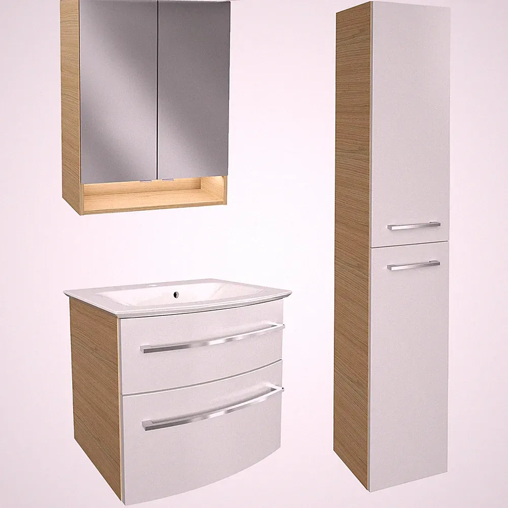 Fackelmann Badmöbel Set B.Style 4-tlg. weiß Becken Hochschrank Spiegelschrank