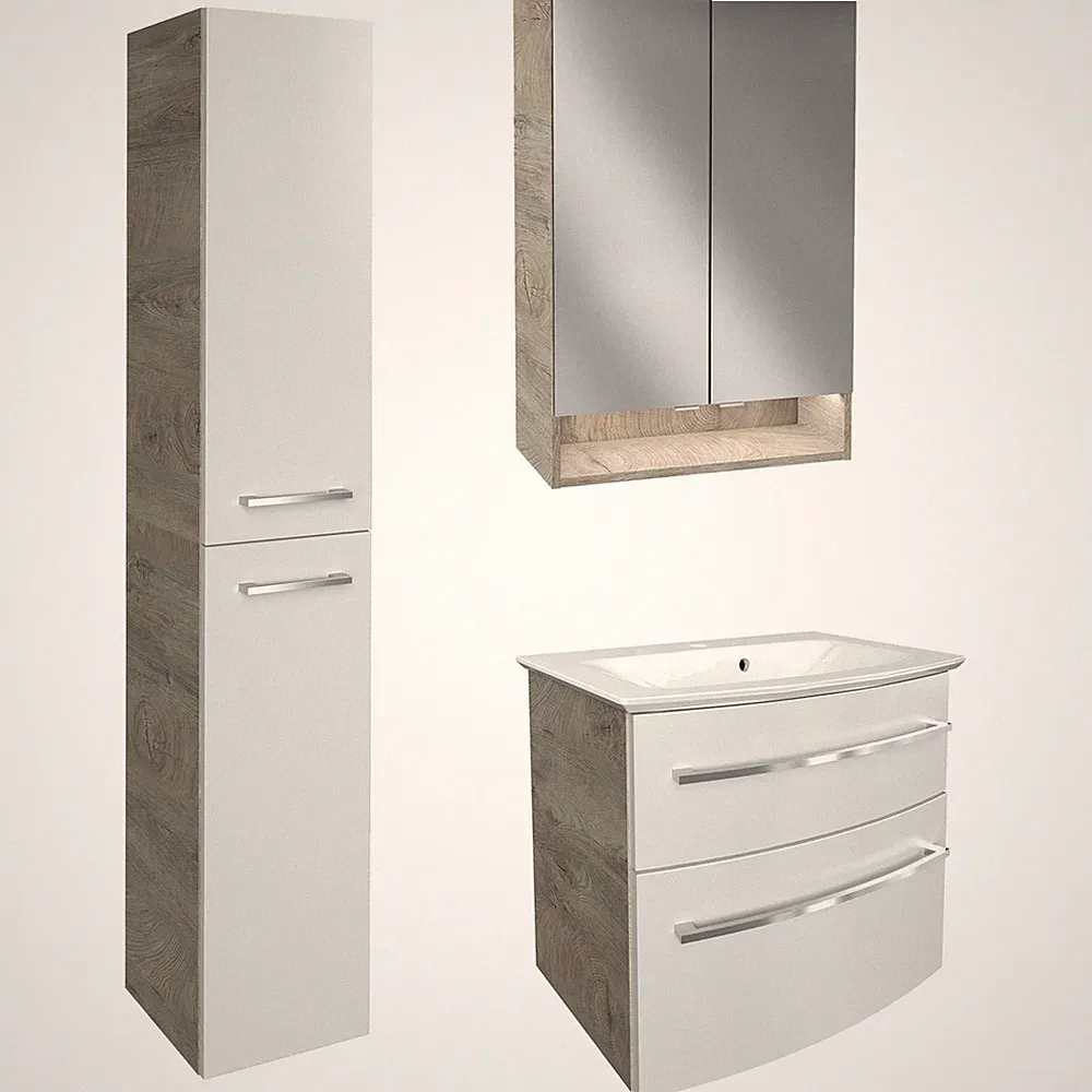 Fackelmann Badmöbel Set B.Style 4-tlg. weiß Becken Schrank links Spiegelschrank
