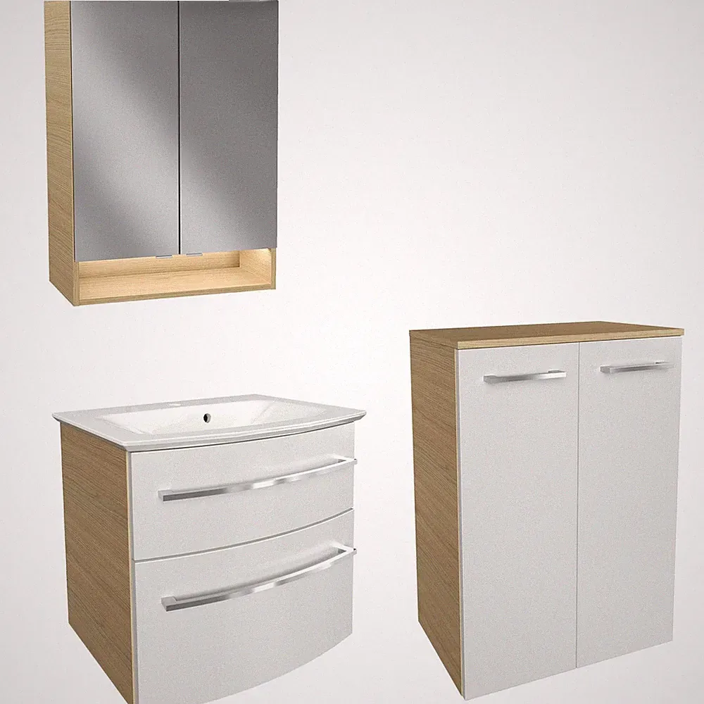 Fackelmann Badmöbel Set B.Style 4-tlg. weiß-braun Midi Gussbecken Spiegelschrank